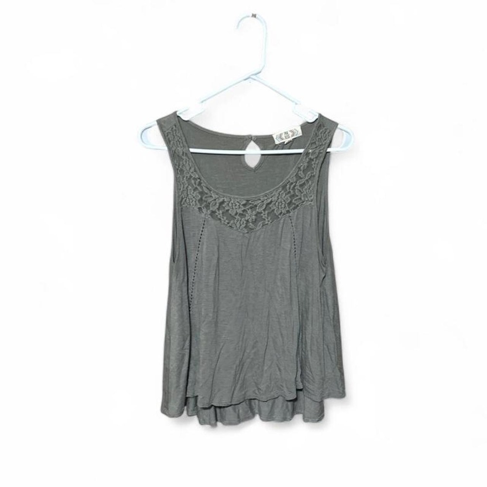 Pink Rose crochet tank top - olive green - large